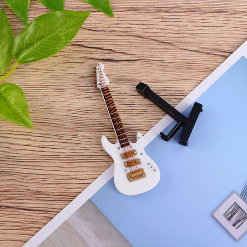 Mini Guitare Électrique 10 Cm Avec Boîte Et Support Noir 2