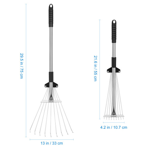 Telescopic Metal Rake Adjustable For Leaves Lawn Yard 1