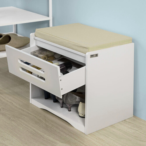 SoBuy Panca Scarpiera con Cuscino, Bianco 1