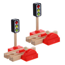 2Pcs Wooden Train Track Accessories Railway Traffic Light Scene Prop