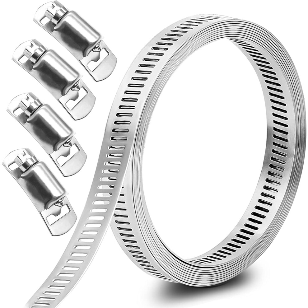 Pressure-Resistant Hose Clamp For Industrial Applications, Stainless Steel 304 Reusable Band Clamp Torsion-Resistant (5Pcs) 9061222266347