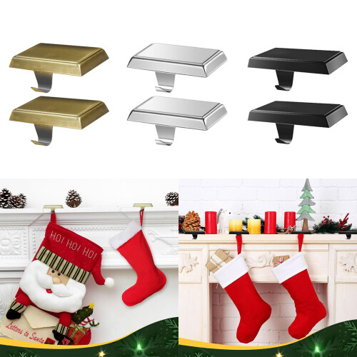 Christmas Stocking Holder 2Pcs Rectangular Stocking Hooks-Black 2