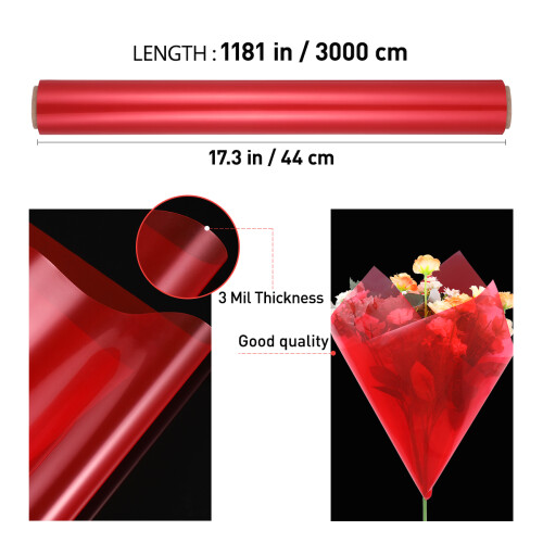 Cellophane Wrap 3 Mil Thick Bright Red 44x3000cm For Gift Baskets 1