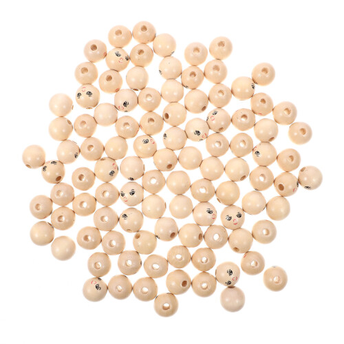 100Pcs Round Wood Bead Diy String Accessory Laughing Face (22mm)