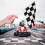 25Pcs Checkered Racing Polyester Flags With Stick 14X21Cm 10