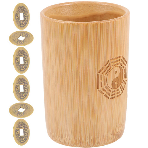 Set Chinese Divination Copper Coin Bamboo Bucket
