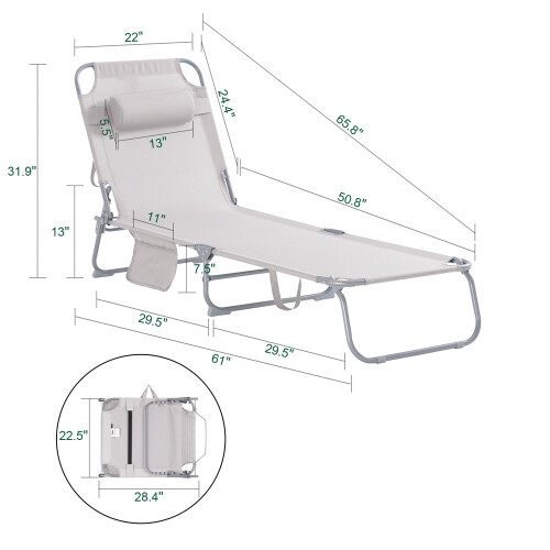 SoBuy ξαπλώστρα μπεζ 195x63x30cm με πάγκο 2