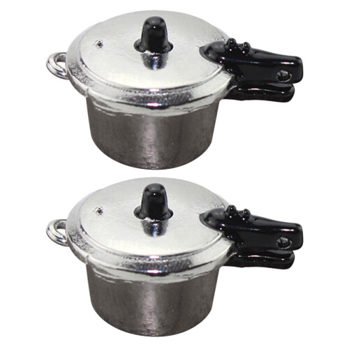 2Pcs Mini Pressure Cooker Alloy Model House Accessory 2