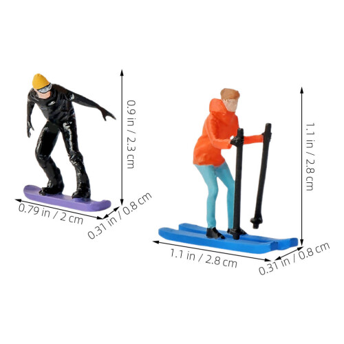 2Pcs Miniature Skiing People Figurine 1:64 Scale Hand Painted 1