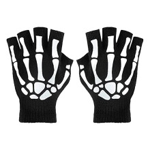 Een Paar Halloween Skelet Handschoenen Lichtgevend Gebreid Vingerloos