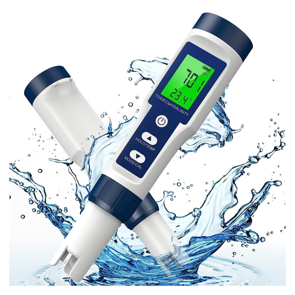 5In1 pH TDS EC Temp Salt Meter 014 pH 020000 PPM For Drinking Water Pool Aquarium