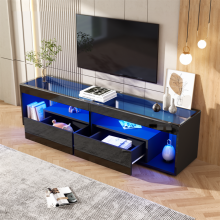 180cm High-Gloss Black LED TV Stand, 2 Drawers