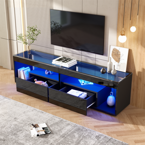 180cm High-Gloss Black LED TV Stand, 2 Drawers
