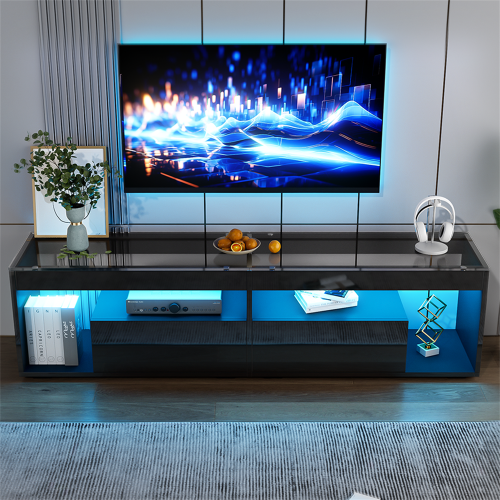 180cm High-Gloss Black LED TV Stand, 2 Drawers 2