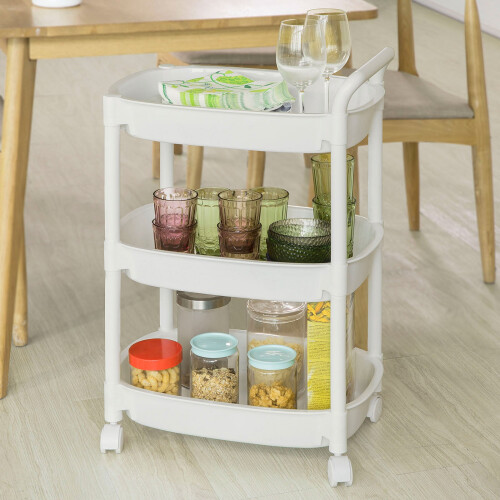 SoBuy White 3-Tier Plastic Trolley on Wheels 1