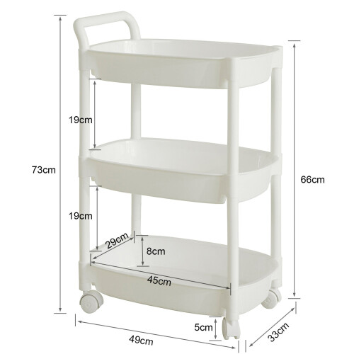 SoBuy White 3-Tier Plastic Trolley on Wheels 2