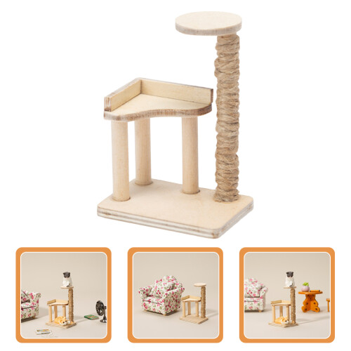 Miniature Wood Cat Tree Climbing Tower Decorative Mini House 2