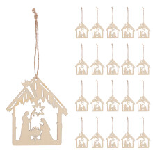 30Pcs Wooden Nativity Christmas Ornaments Beige Hanging Decor for Home