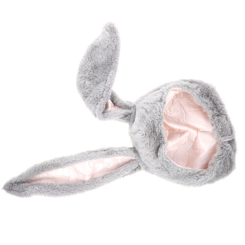 Rabbit Headwear Cartoon Plush Hat With Movable Ears Grey