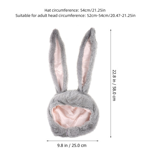 Rabbit Headwear Cartoon Plush Hat With Movable Ears Grey 1