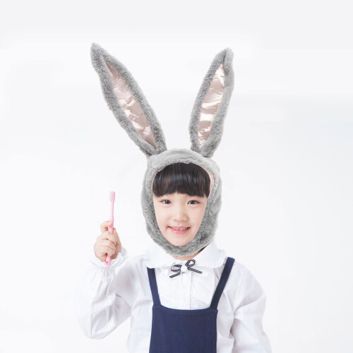 Rabbit Headwear Cartoon Plush Hat With Movable Ears Grey 2