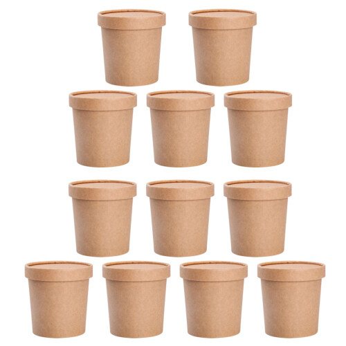 25 Set Engångssoppblandar Med Lock Sopbehållare Grötskålar (Khaki)
