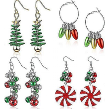 4 Pairs Christmas Pendant Earrings Set Christmas Bells Bulb Hoop Earrings Christmas Tree Earrings