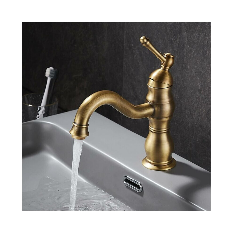 Luxurious Bathroom Upgrade, Solid Brass Construction Bathroom Faucet With Antique Brass Finish, 360 Degree Swivel Spout For Unmatched Convenience, Sin 9061222314727