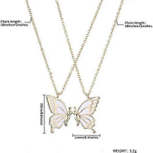 Best Friends friendship necklace for 2 girls, matching long distance butterfly necklaces(gold)