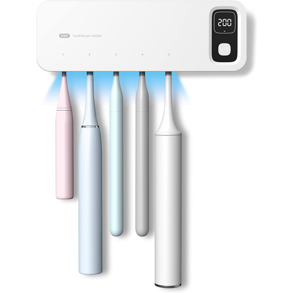 Toothbrush Sanitizer Fan Drying Function, Rechargeable Wall Mounted UVC Germicidal Protection For Up To 5 Toothbrushes, Automatic Sterilization Kills