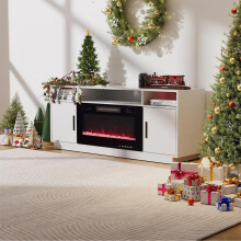 Modern Electric Fireplace TV Stand with Multi-Colour Flames and Heating, White