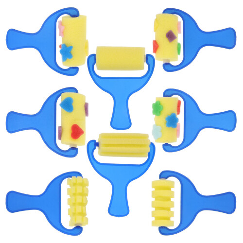 2 Set Kinder Sponsborstel met 4 Roller en 4 Afdrukborstels per Set
