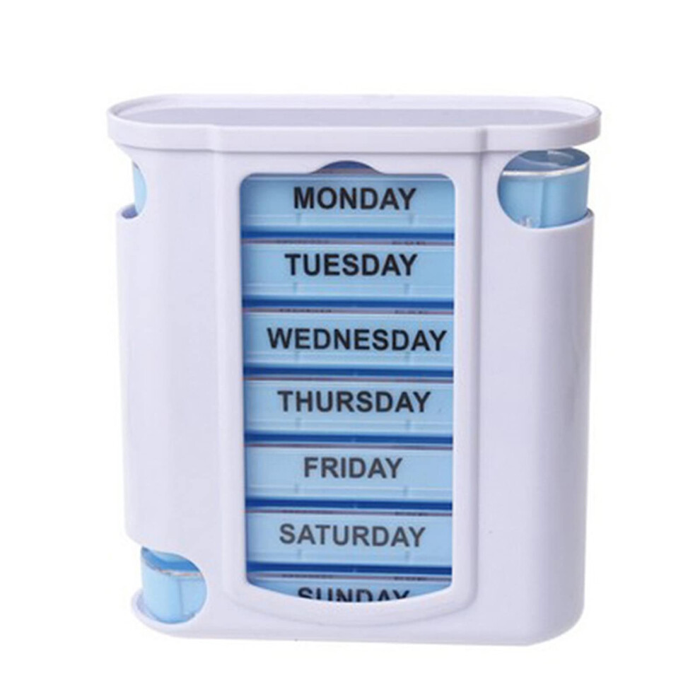 7 Days Medicine Pill Case Portable Independent Plastic 7Layer Drawer Organizer Blue White