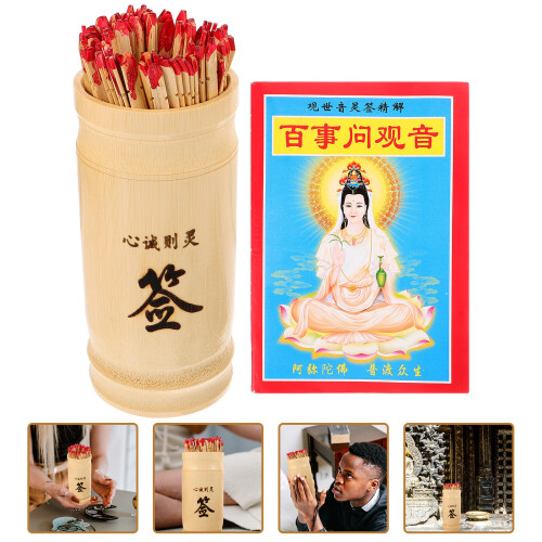 One Set Chinese Fortune Sticks With Bamboo Bucket And Book 2
