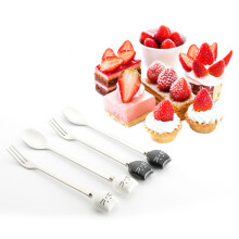 1 Pc Ceramic And Stainless Steel Cartoon Kitty Dessert Fork White