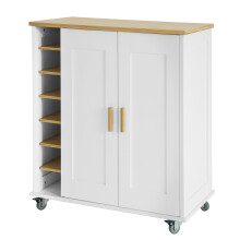 SoBuy White Kitchen Trolley with Bamboo Top & Wine Rack