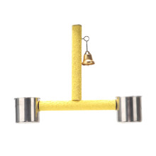 Parrot Bird Cage Perch Training Stand with Steel Feeding-Yellow