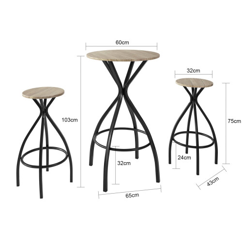 SoBuy Set Table de Bar + 2 Tabourets Bistrot 2