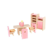 Mini House Wooden Dining Set Table Chair Display Vase