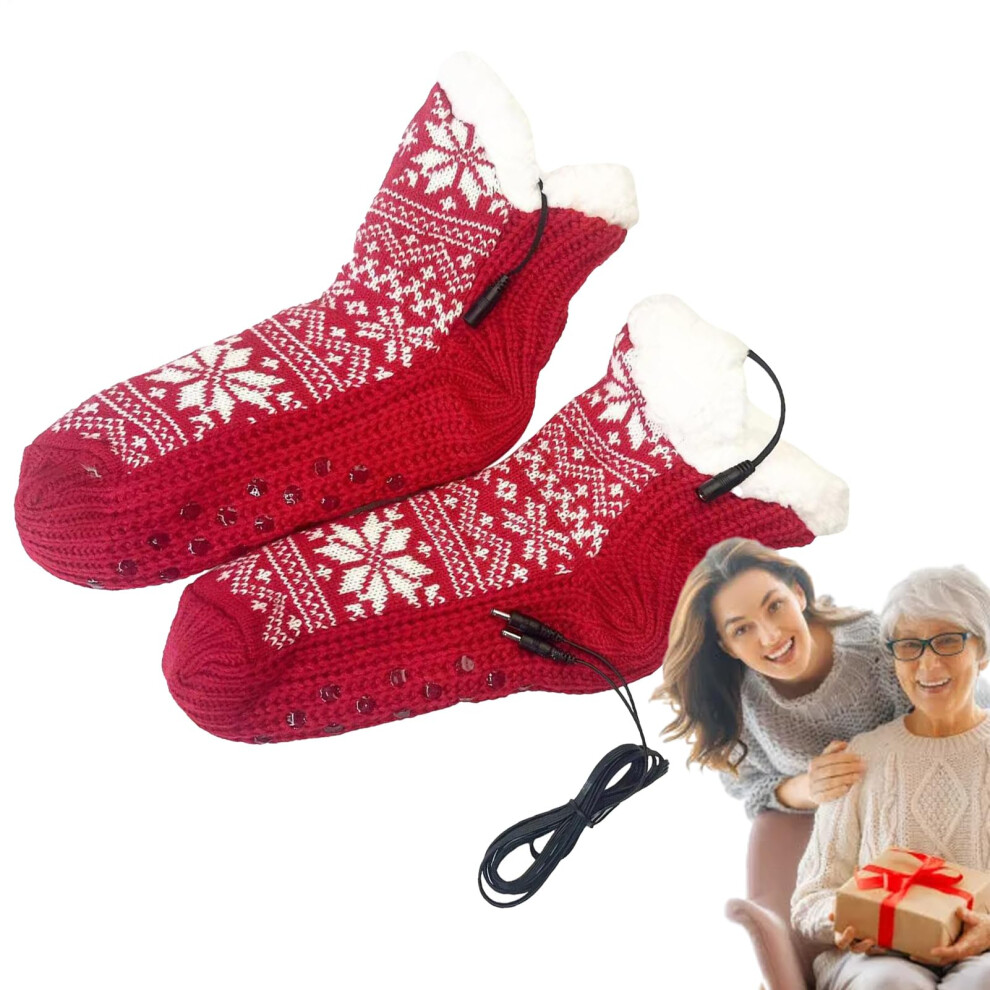 Red Feet Warmers Usb Powe Snowflake Pattern Heat Socks For Men And Women, Unisex Cold Weather Foot Warmer, A