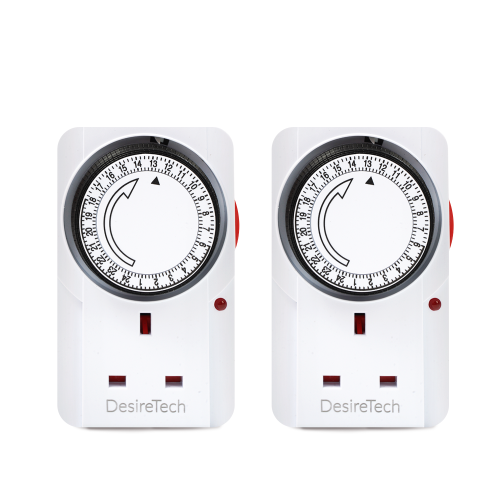Desiretech Plug-in Timer Switch, 24 Hour Segment Timer,Light Timer Plug Socket to Control Appliances Up to 3120W,Home Security Timer ( Pack of 2 )