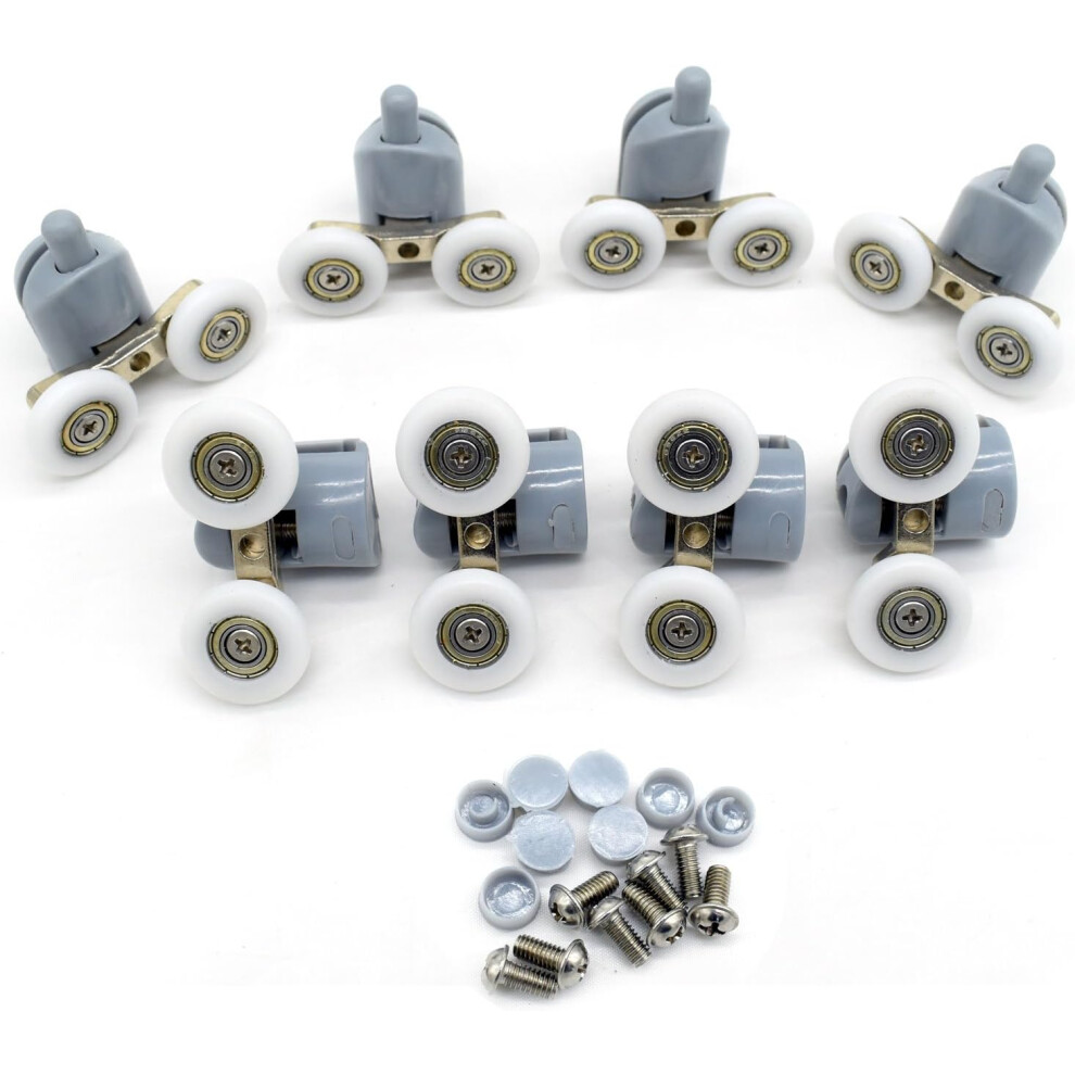 Double Twin Rollers For Bathroom Replacement, Shower Door Wheels With Spring Loaded Action For Curved Showers Compatible, Wear Resistant Wheels, 8 Pie 9061222276049