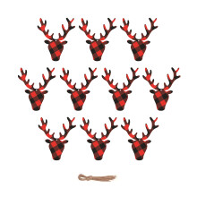 Heart Shaped Plaid Wood Slices With Twine String Christmas Decorative LED Lights Reusable Party Hanging Decor Red And Black Buffalo Check Ornament For