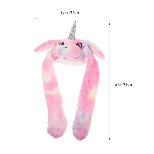 Chapéu De Unicórnio Pelúcia Com Orelhas Móveis Para Mulheres E 2