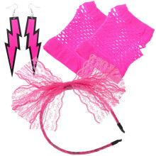 80er Stirnband Mit Neonohrringen Netzhandschuhen Für Party
