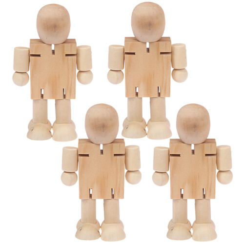 4Stk Holzfigur Puppenmodelle Unbemalt Für Desktop