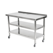 3-Tier Stainless Steel Prep Table with Smooth Castors and Adjustable Feet