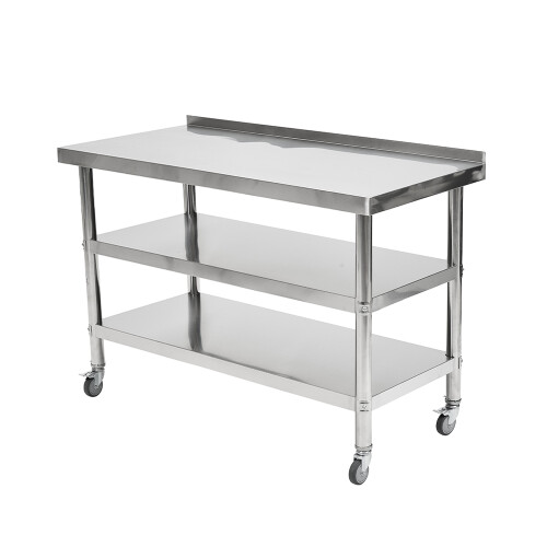 Living And Home 3-Tier Stainless Steel Prep Table with Smooth Castors and Adjustable Feet
