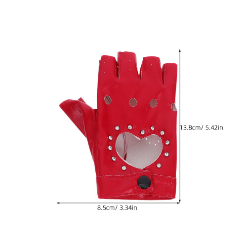 2 Paar Kinderfäustlinge PU Halbfinger Glitzer Herz Punk Style 1