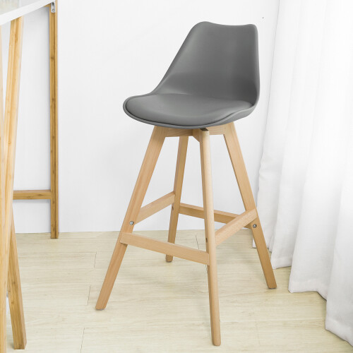 SoBuy Grey PU Leather Bar Stool with Beech Wood Legs 1